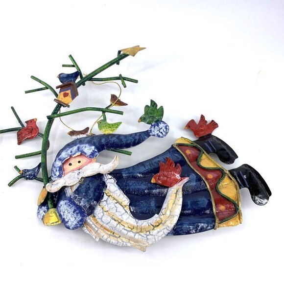 Santa Holding Branch With Birds and Snowman Metal Ornaments Wall Decor Lot of 2 - Picture 3 of 6